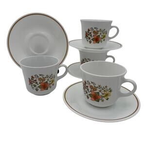 Vintage Corelle Cups & Saucers Indian Summer Set of 4 (8 pieces)